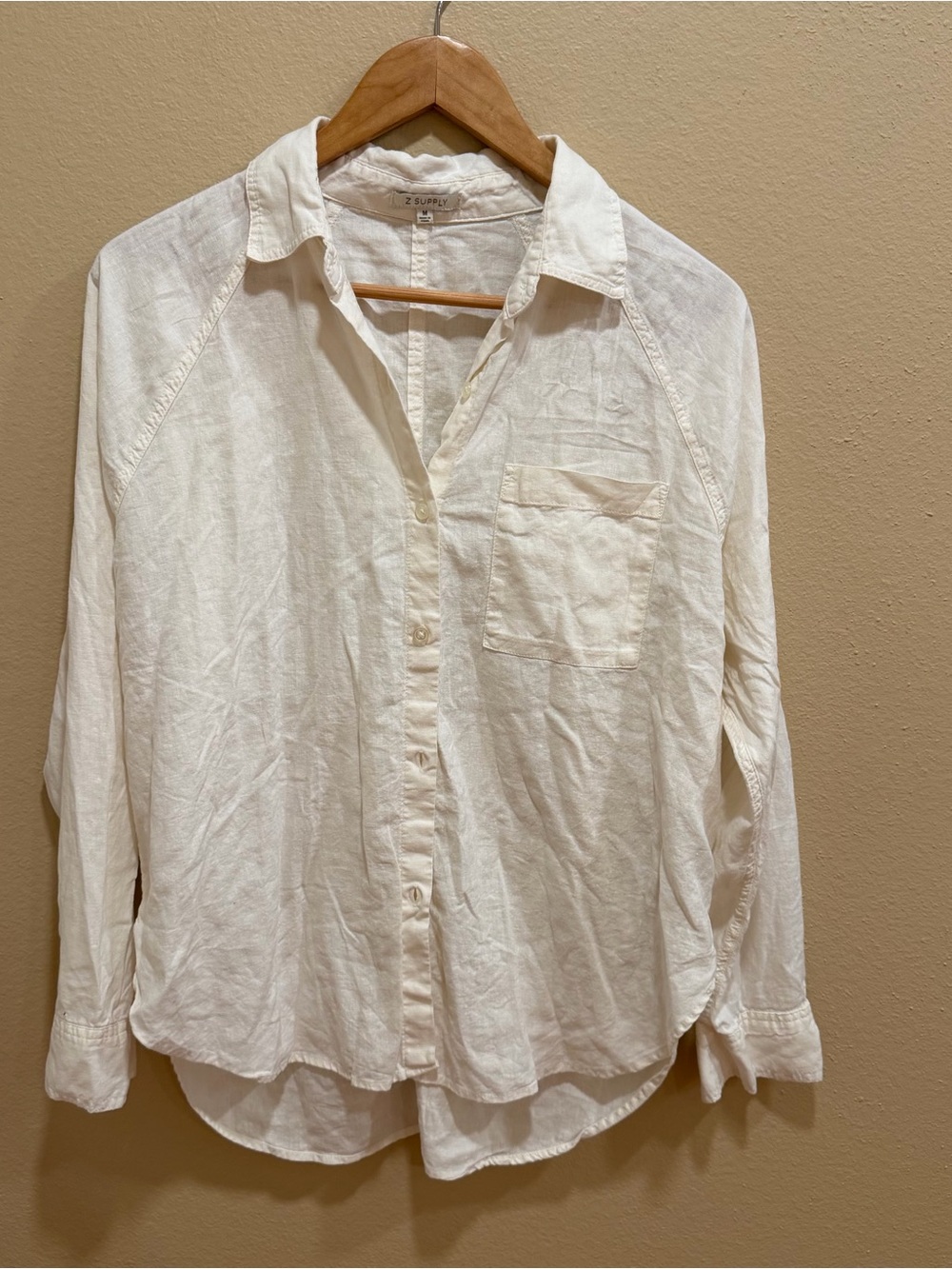 Z Supply Ivory Button-Down Shirt Linen Blend Medium - Picture 12 of 15